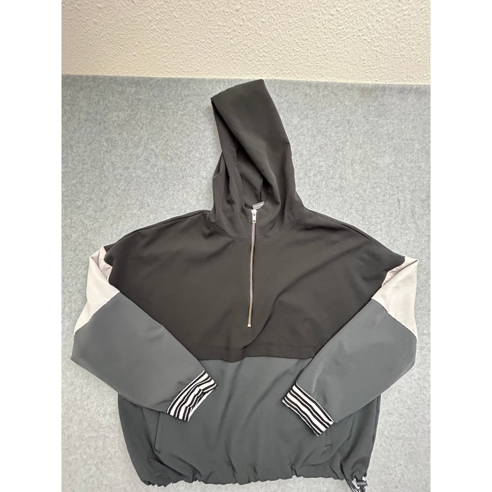 Avia Womens XL Black Grey Colorblock Quarter Zip Hooded Pullover Windbreaker